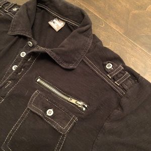 Black Vintage Style Short Sleeve Polo